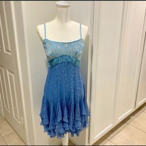 Unworn Rebecca Taylor Dress Gold, Blue Silk